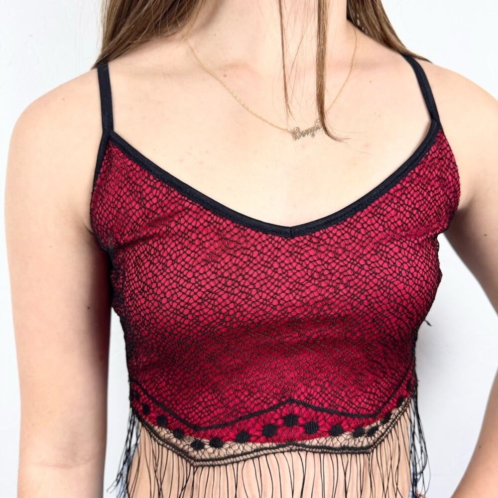 Vintage Y2K 90s Formula X Lace Mesh Fringe Whimsigoth Going Out Top Cropped Sz S - Picture 3 of 13